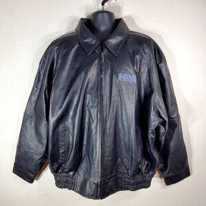Burks Bay Mens 3XL Black Leather Jacket With NRA Embroidery Genuine Leather